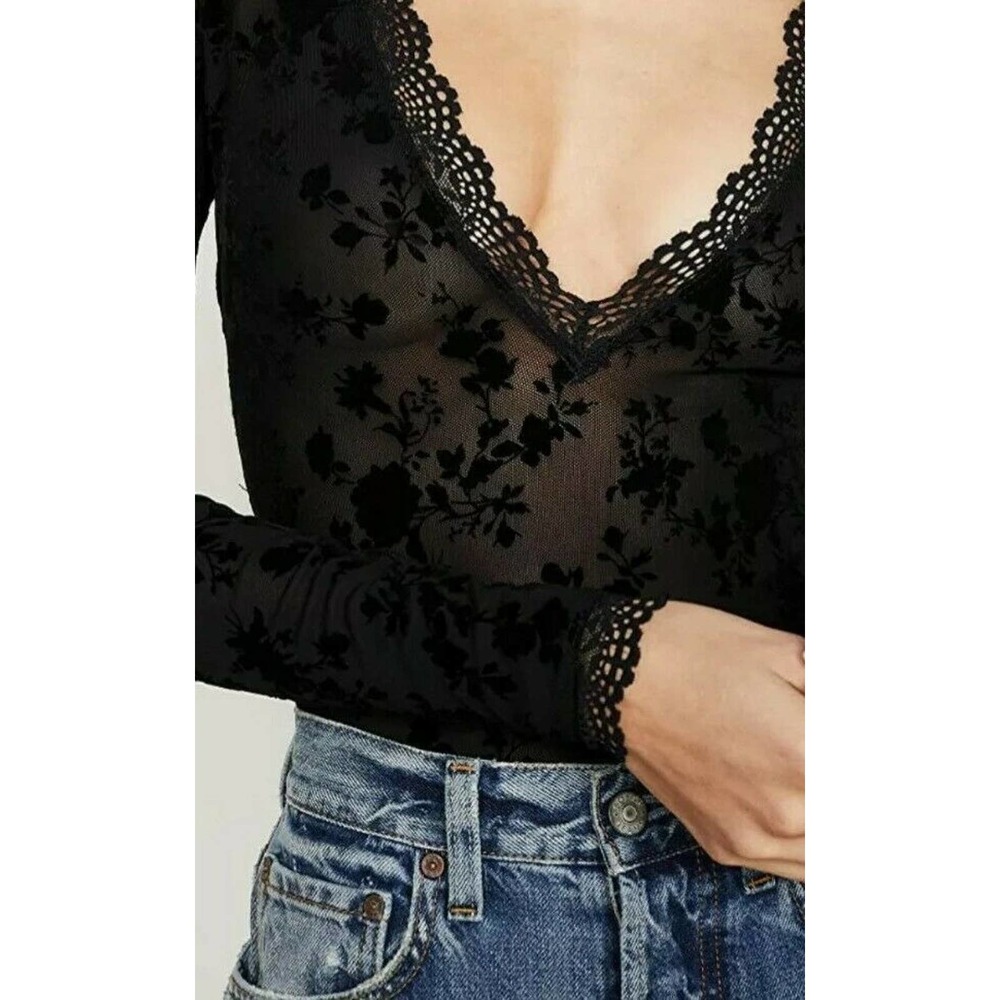 Free People Babes In Bandeaus Black Bodysuit Lace - Picture 3 of 8